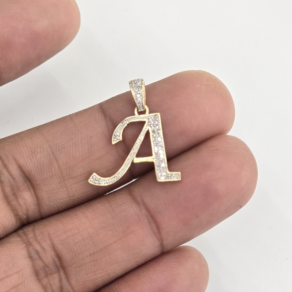 Real Diamond 10kt Gold Letter A Pendant